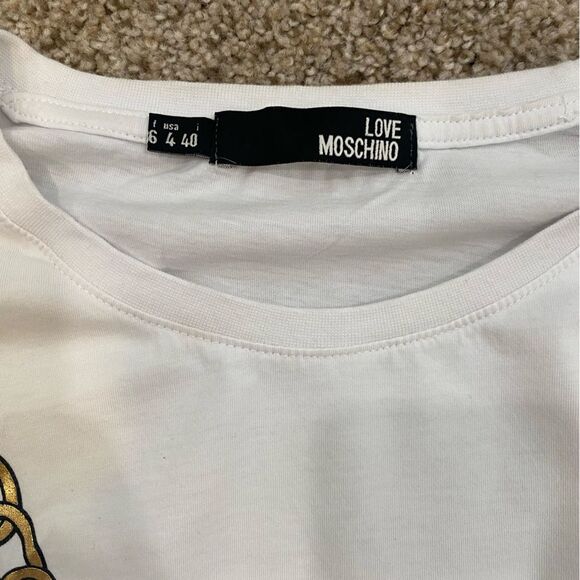Love Moschino White Shirt Embroidered with Gold Chain Design Sz 4 - Picture 5 of 5